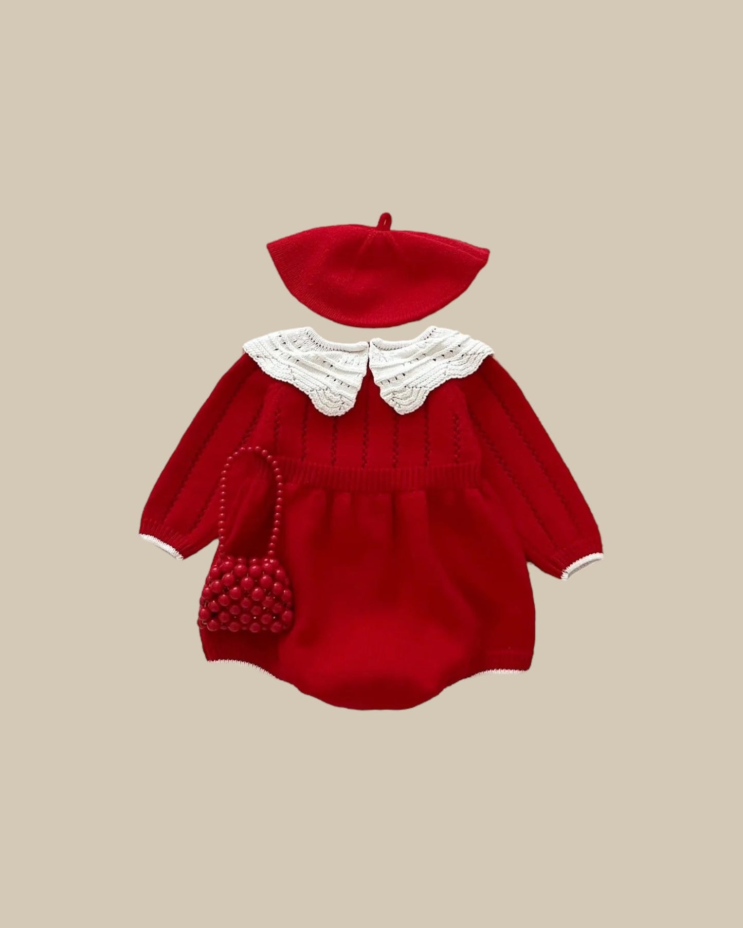 Red knitted Romper - Les Pas De Bébé