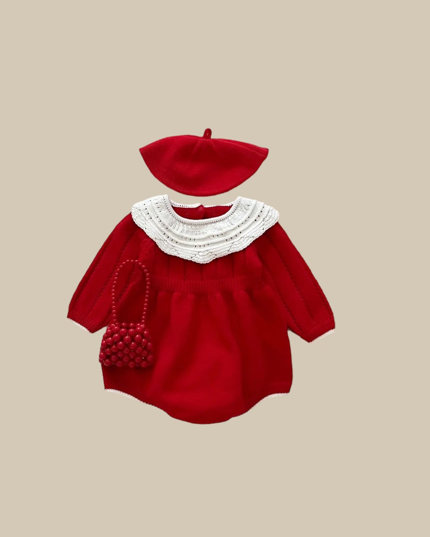 Red knitted Romper - Les Pas De Bébé